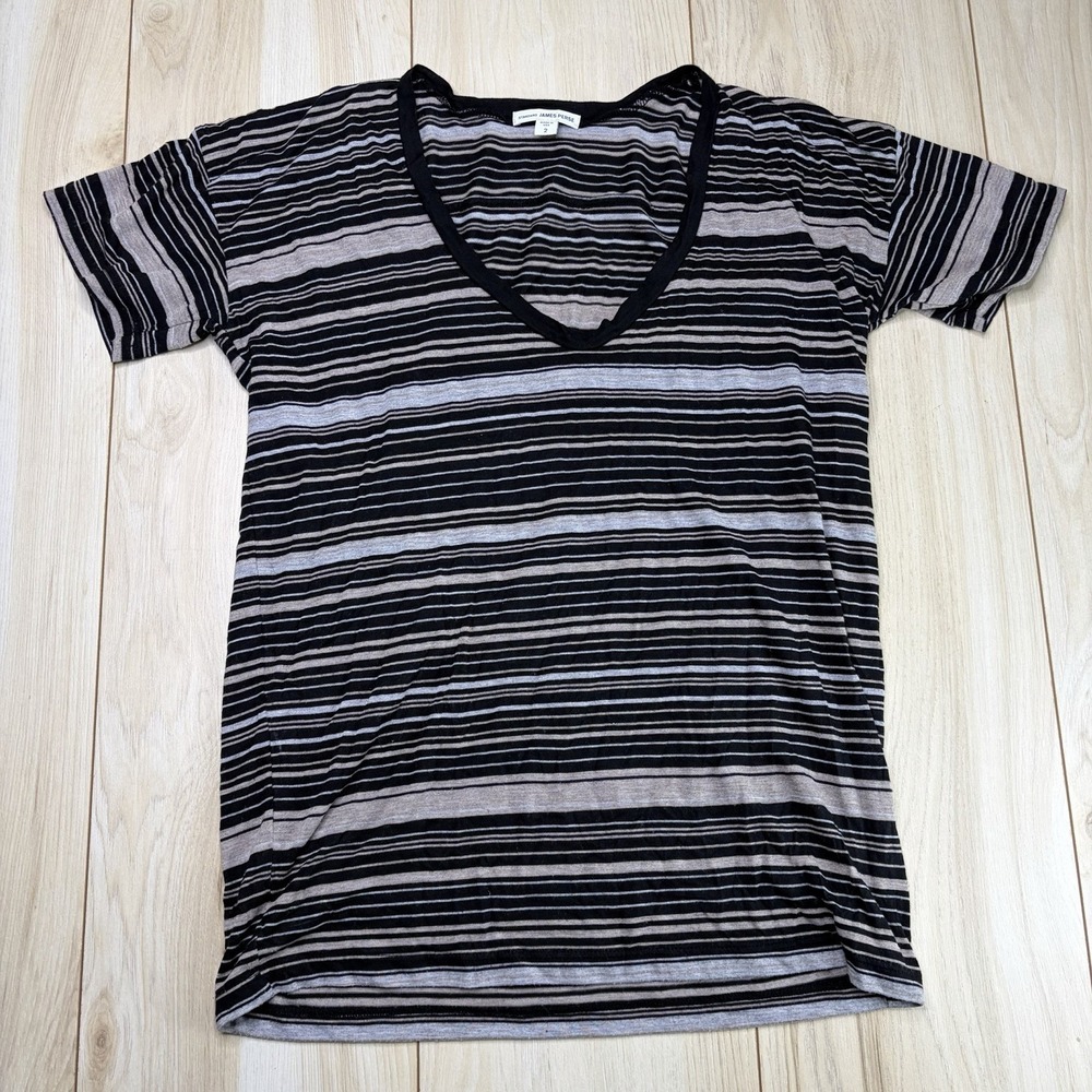 Standard James Perse Striped V-Neck T-Shirt M Made in USA Women 2